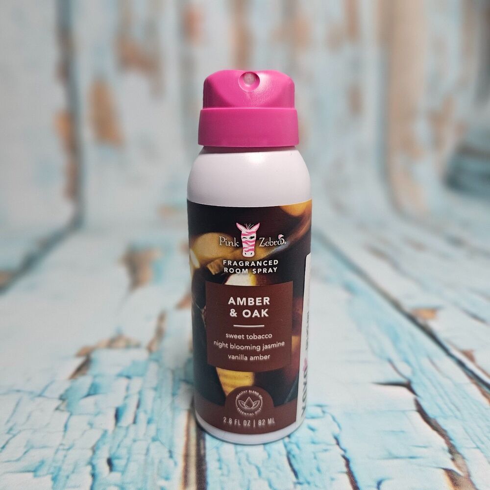 NEW Pink Zebra Amber & Oak Fragranced Room Spray 2.8 oz Warm Cozy Scent